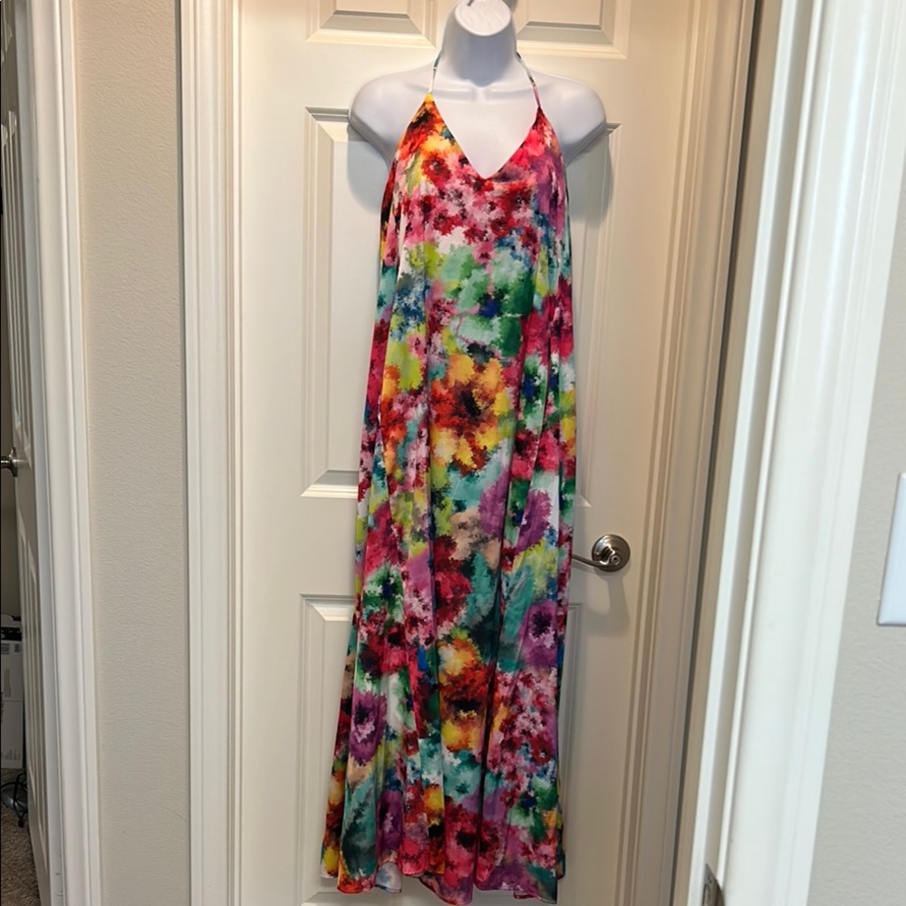 Vibrant Nicole Miller Multicolor Halter Maxi Dress
